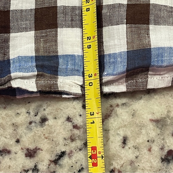 Haupt Linen Blue Brown Checked Button Up Size XL 17 1/2 Long Sleeve Mens Germany - Picture 9 of 9